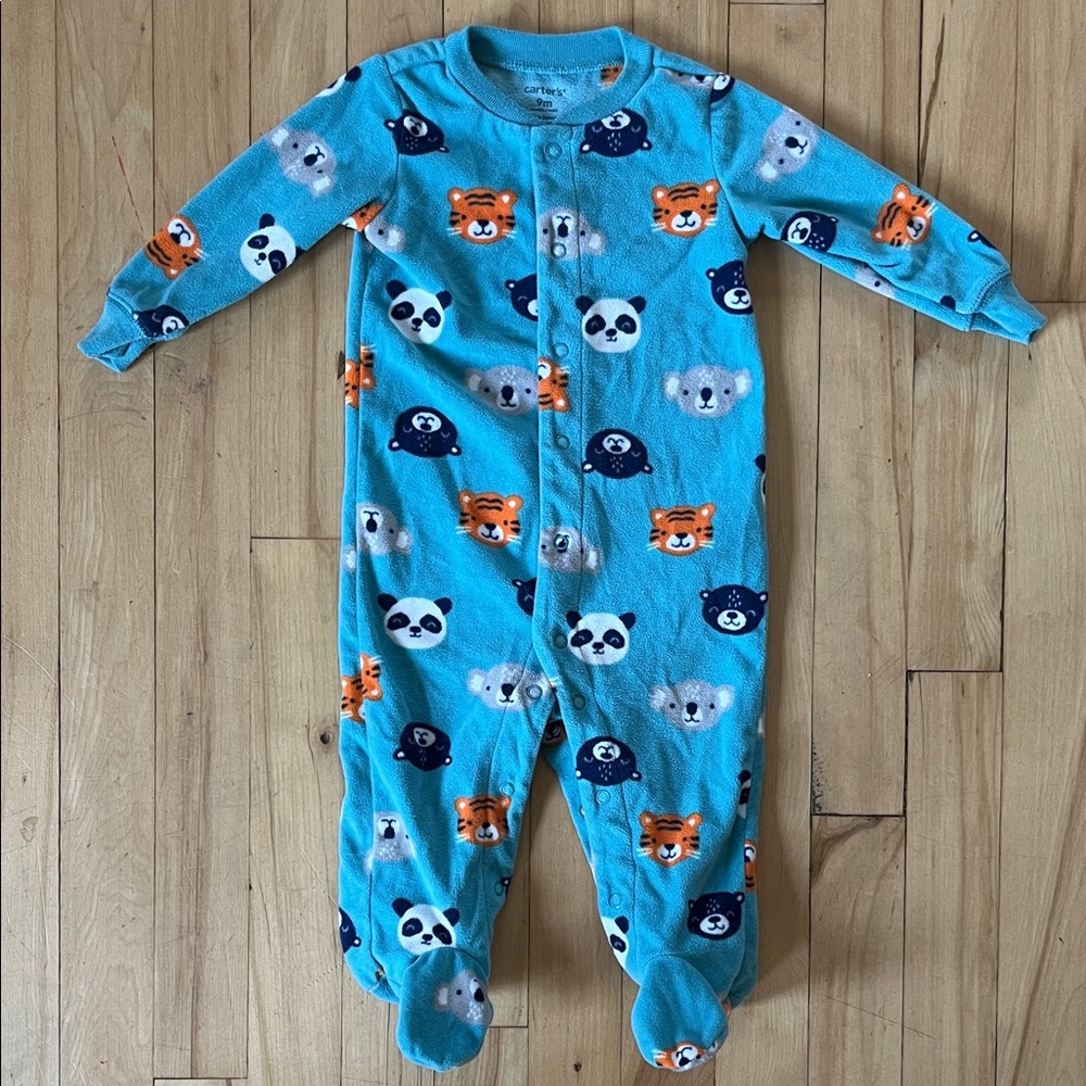 Blue Bear/Tiger Animal Print Kids Fleece Onesie